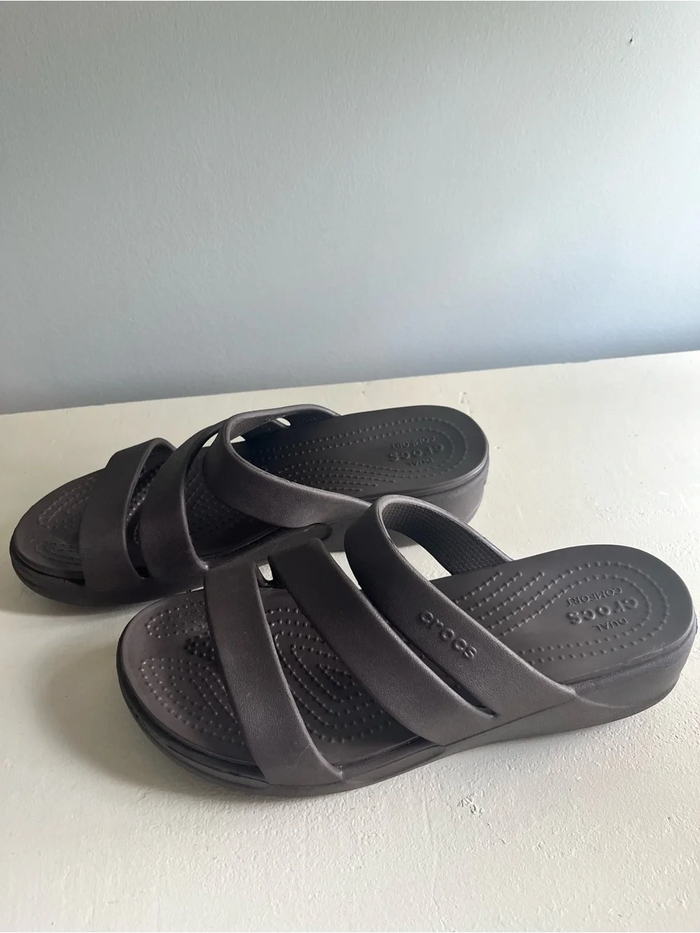 CROCS Brown Triple-Strap Slide Sandals